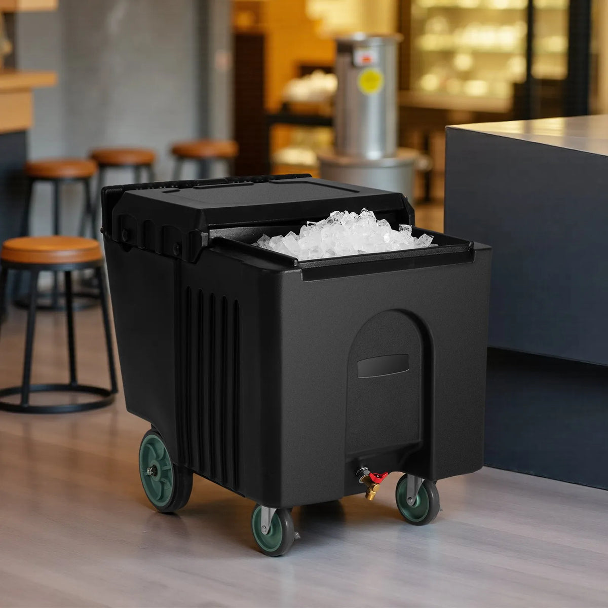 VEVOR Commercial Ice Container 57 kg, Insulated Ice Cart 80 × 58 × 74 cm with 4 Wheels and Sliding Lid
