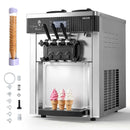VEVOR komerciālais saldējuma automāts, ražība 20–28 l/h, 2200 W, 3 garšu galda tipa mīkstā saldējuma iekārta ar 2 x 6 l tvertnēm un maisīšanu, priekšdzesēšana un pašattīrīšanās, piemērots uzkodu un desertu veikaliem - ZEMLETES.LV