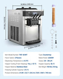 VEVOR komerciālais saldējuma automāts, ražība 20–28 l/h, 2200 W, 3 garšu galda tipa mīkstā saldējuma iekārta ar 2 x 6 l tvertnēm un maisīšanu, priekšdzesēšana un pašattīrīšanās, piemērots uzkodu un desertu veikaliem - ZEMLETES.LV
