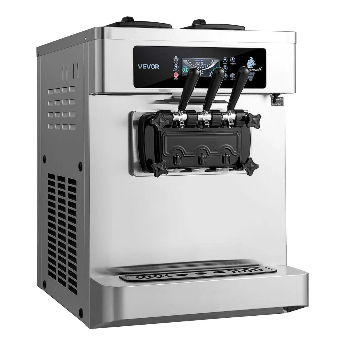 VEVOR Commercial Soft Ice Cream Machine 20–28 l/h, 2200 W, 3 Flavours, 2 × 6 l Tanks, Air Pump and Pre-cooling