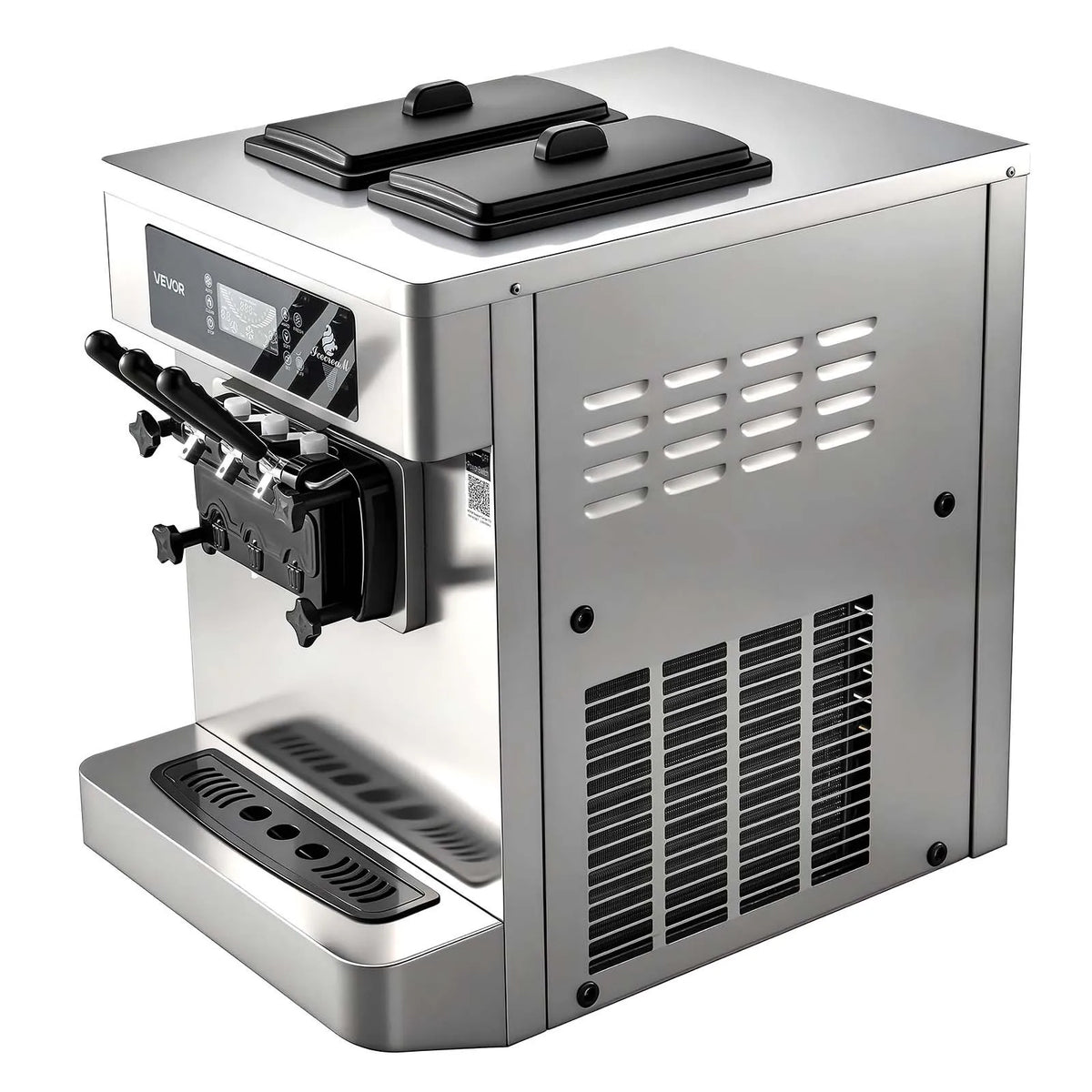 VEVOR Commercial Soft Ice Cream Machine 20–28 l/h, 2200 W, 3 Flavours, 2 × 6 l Tanks, Air Pump and Pre-cooling