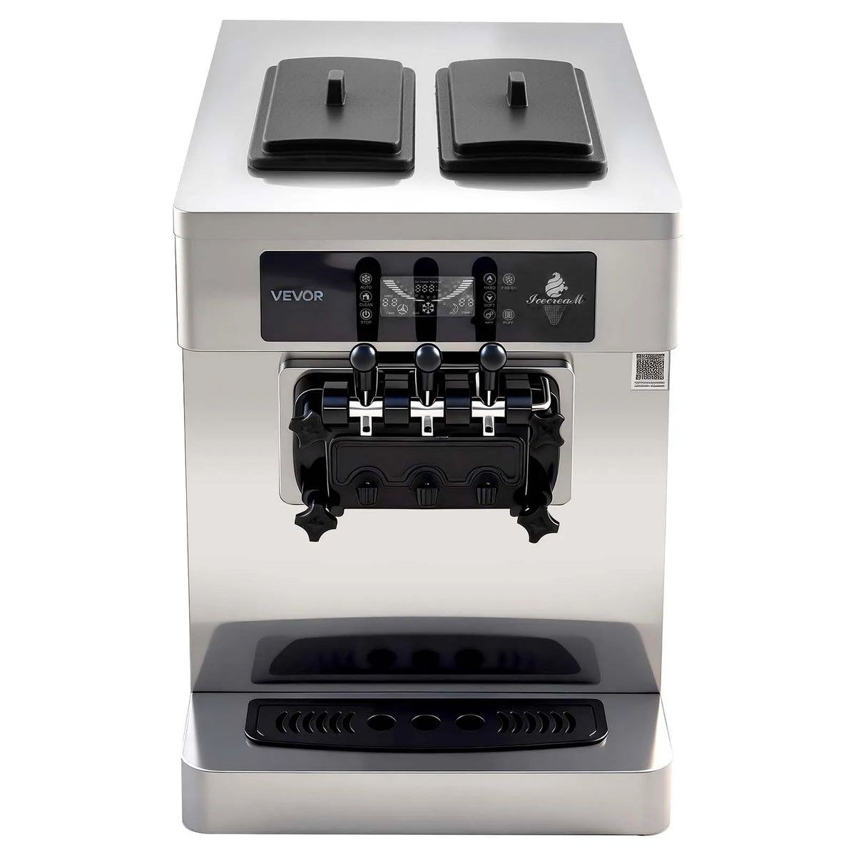 VEVOR Commercial Soft Ice Cream Machine 20–28 l/h, 2200 W, 3 Flavours, 2 × 6 l Tanks, Air Pump and Pre-cooling