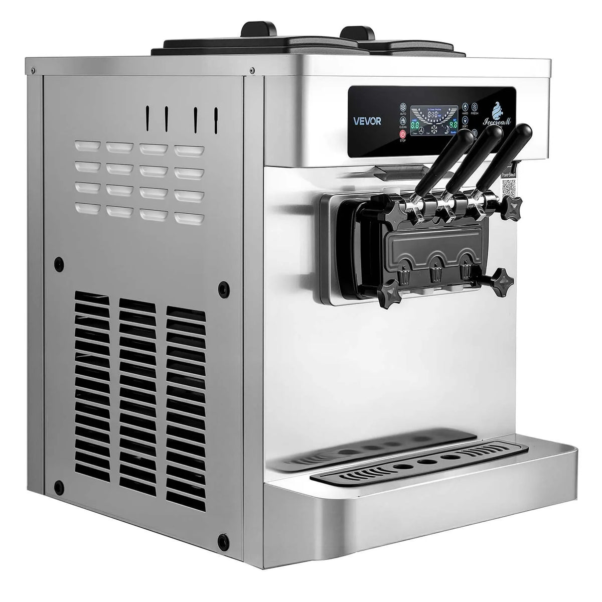 VEVOR Commercial Soft Ice Cream Machine 20–28 l/h, 2200 W, 3 Flavours, 2 × 6 l Tanks, Air Pump and Pre-cooling