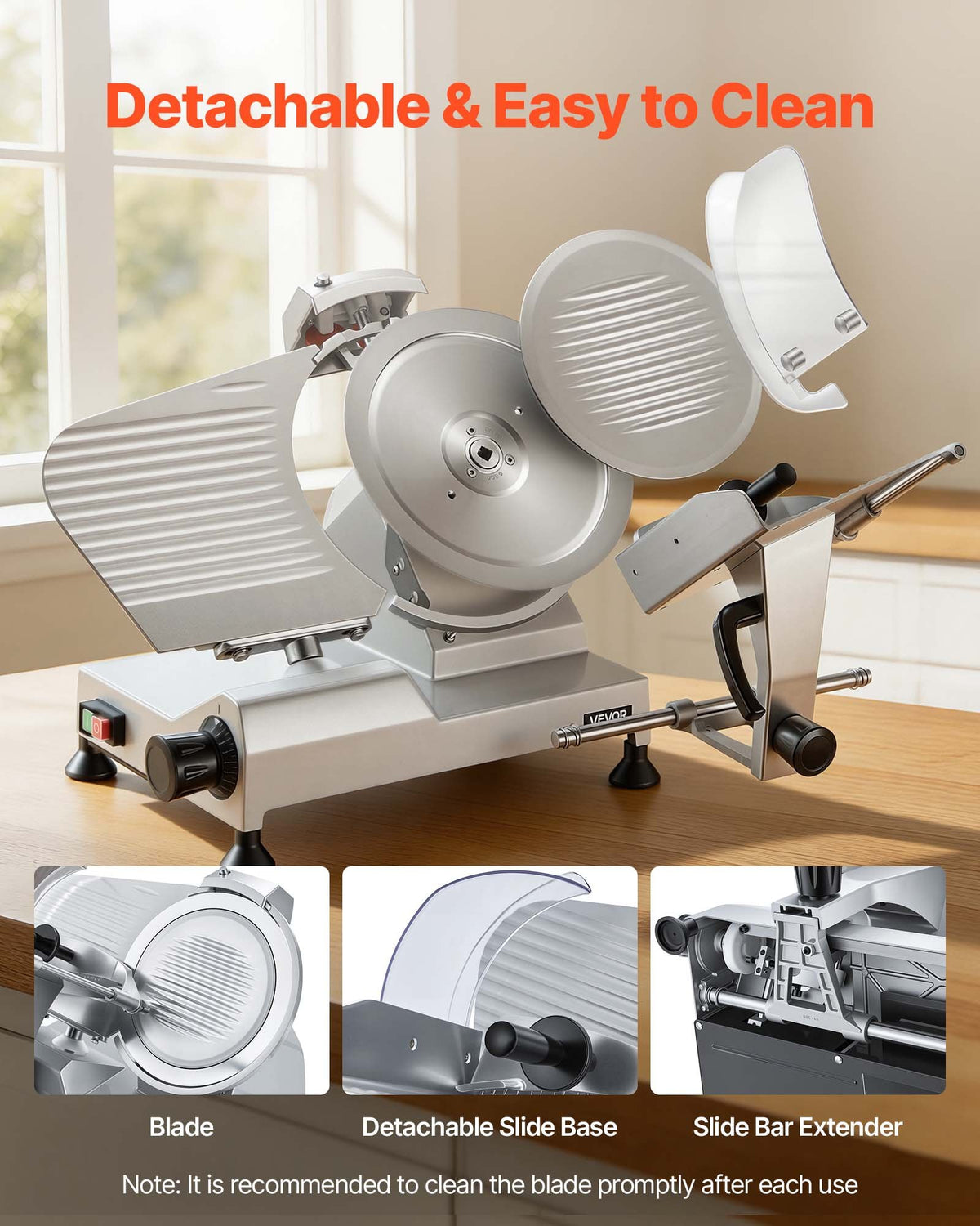 VEVOR profesionāla gaļas griešanas mašīna 320 W ar 300 mm oglekļa tērauda asmeni, 0–15 mm regulējams griezuma biezums, ar iebūvētu asinātāju, saldētai gaļai, šķiņķim, bagetei un steikam - ZEMLETES.LV