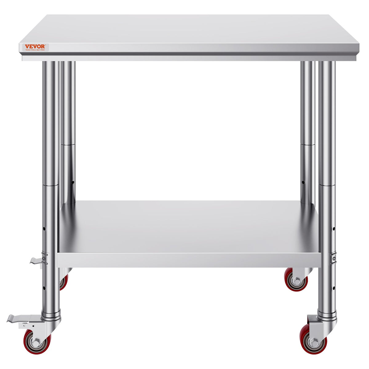 VEVOR Stainless Steel Work Table 91 × 61 cm with 4 Wheels and Adjustable Shelf, Commercial Kitchen