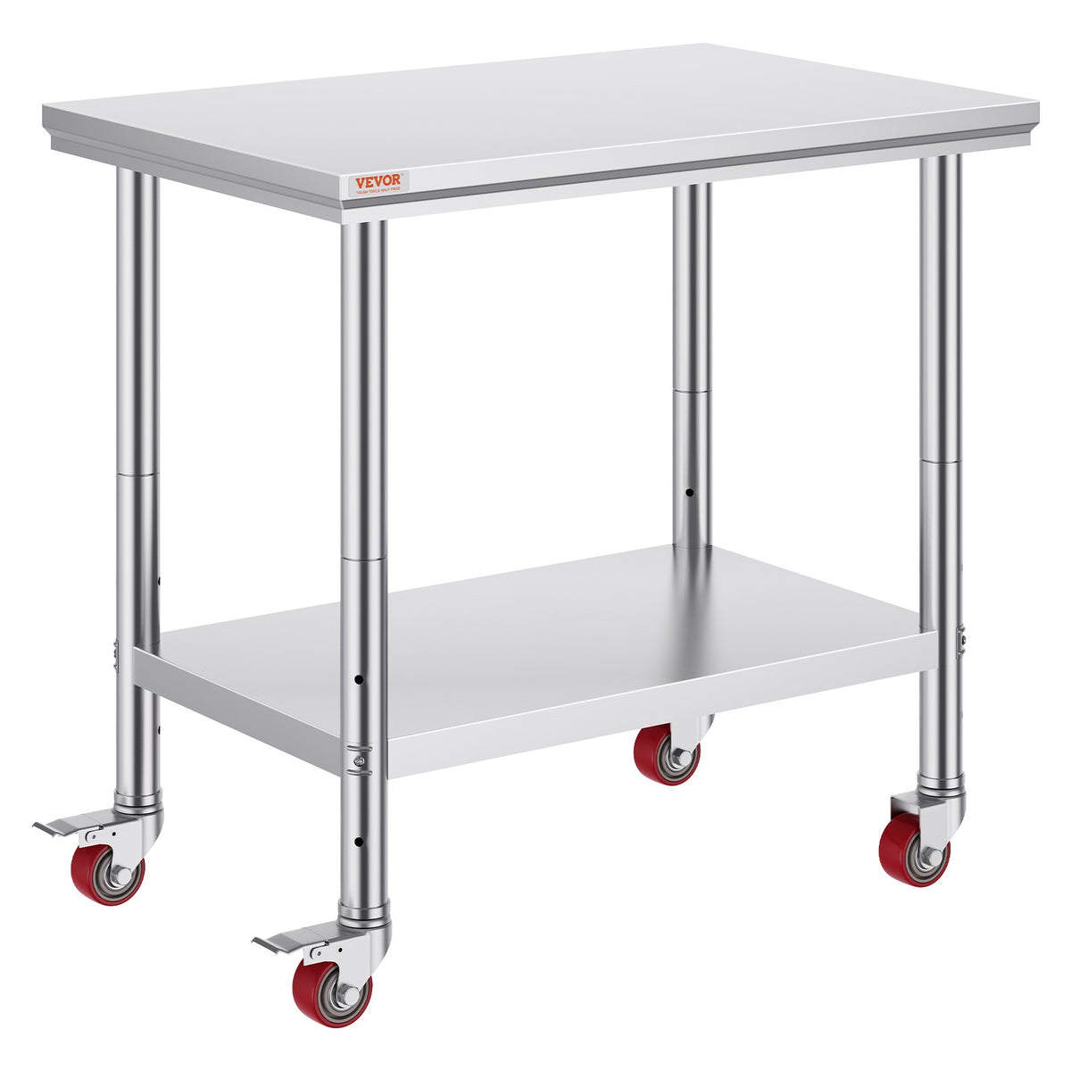 VEVOR Stainless Steel Work Table 91 × 61 cm with 4 Wheels and Adjustable Shelf, Commercial Kitchen