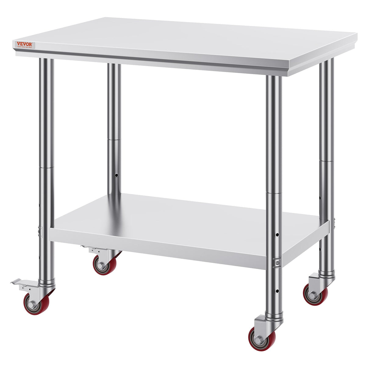 VEVOR Stainless Steel Work Table 91 × 61 cm with 4 Wheels and Adjustable Shelf, Commercial Kitchen