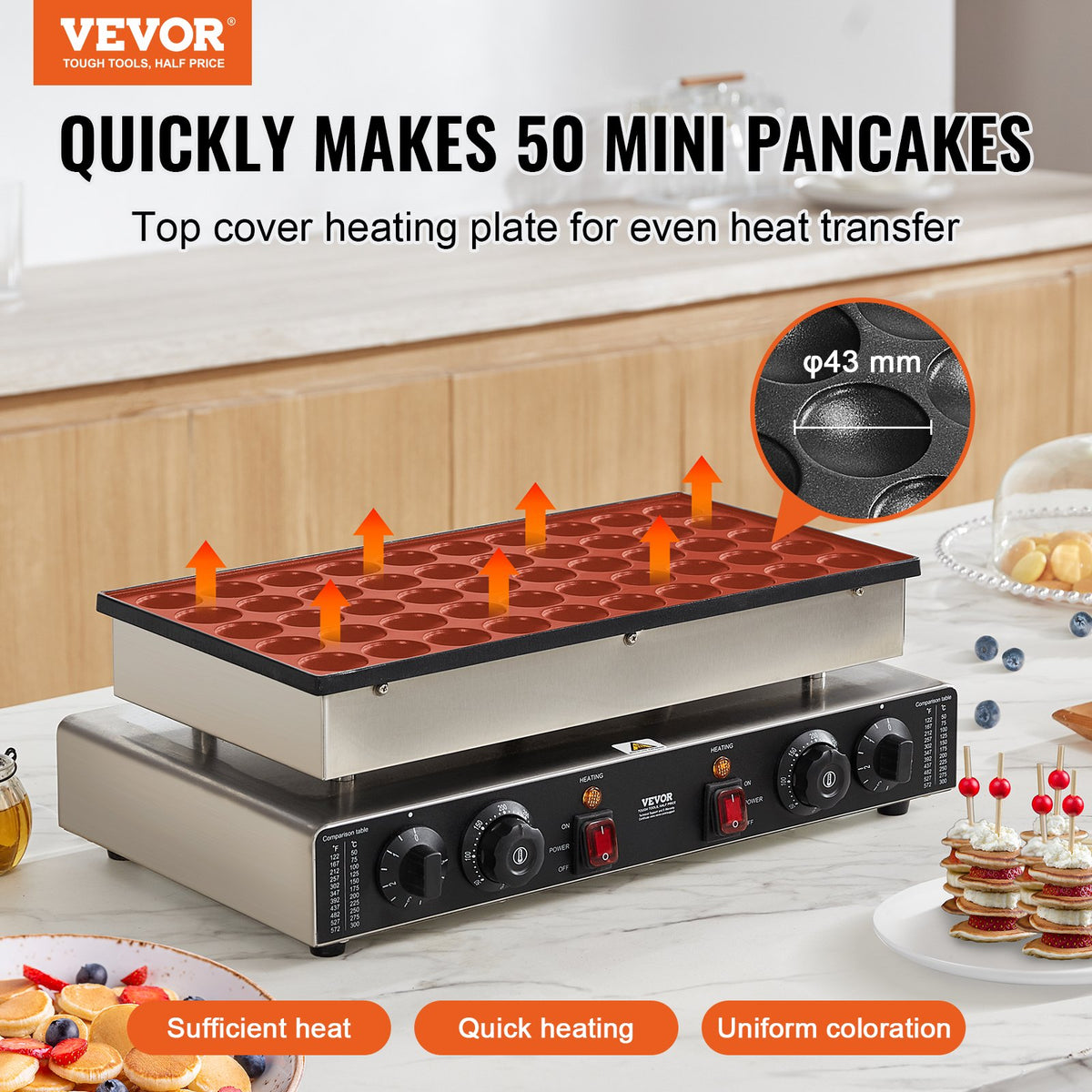 VEVOR Mini Dutch Pancake Machine 50 Pieces Ø43 mm, 1700 W
