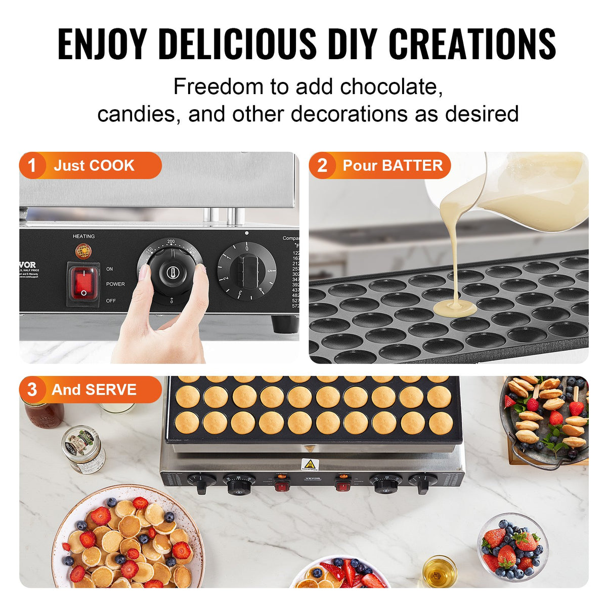 VEVOR Mini Dutch Pancake Machine 50 Pieces Ø43 mm, 1700 W