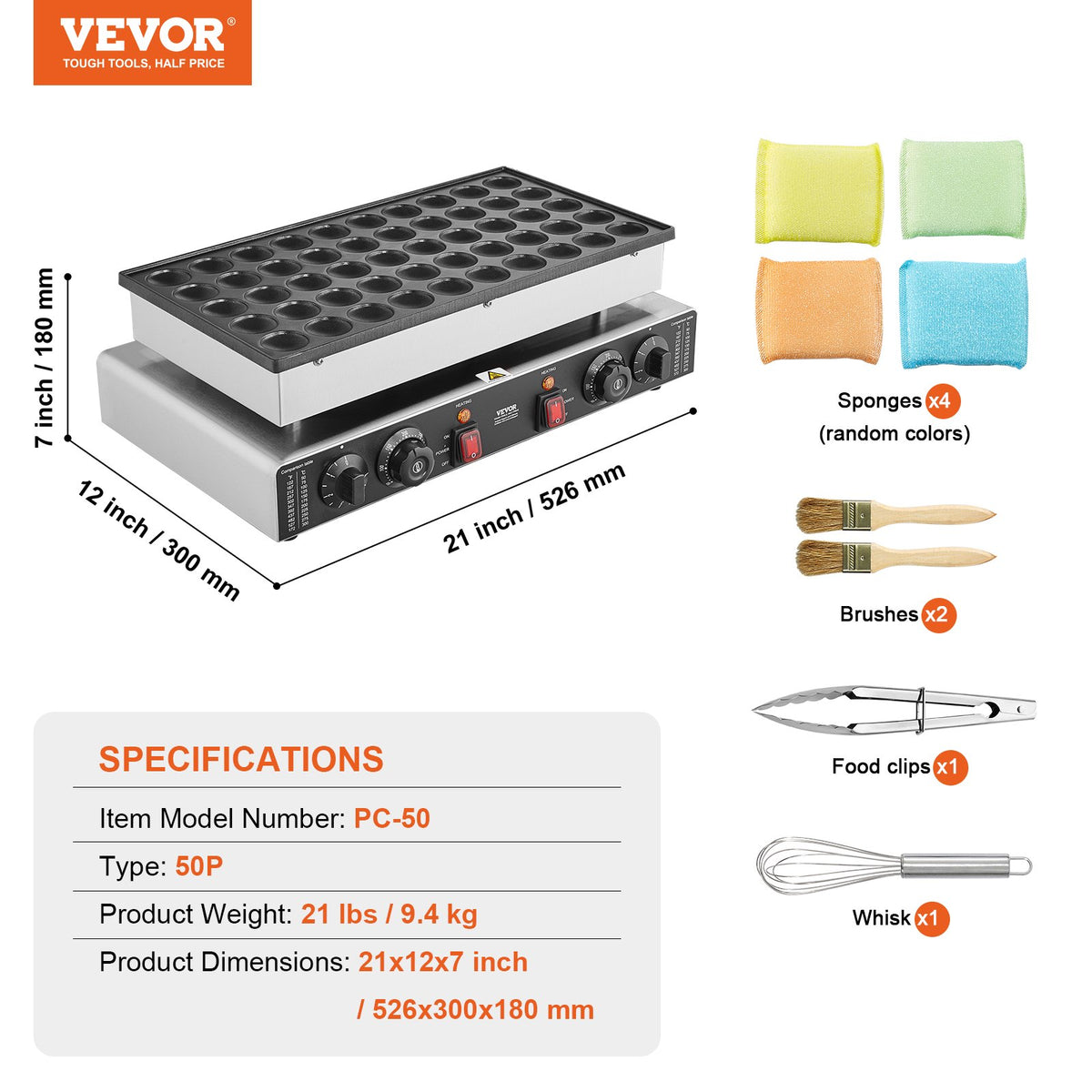 VEVOR Mini Dutch Pancake Machine 50 Pieces Ø43 mm, 1700 W