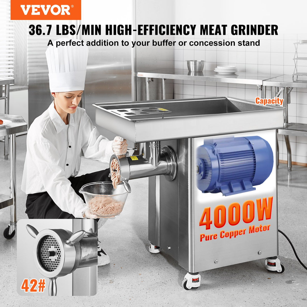 VEVOR komerciālā elektriskā gaļas maļamā mašīna 16,6 kg/min