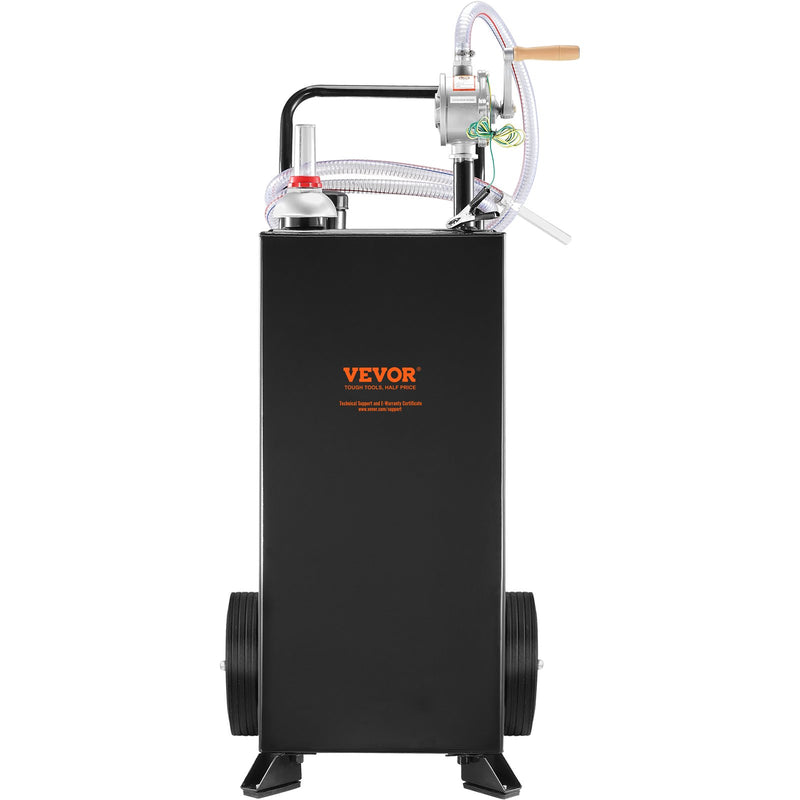 VEVOR 114 litru degvielas kanna ar riteņiem, pārnēsājama degvielas tvertne ar manuālo sūkni, piemērota benzīnam un dīzeļdegvielai automašīnām, zāles pļāvējiem, kvadricikliem, laivām, un citam, melna