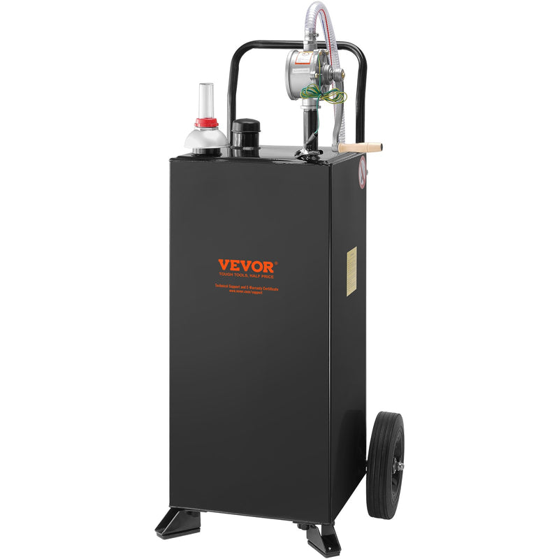 VEVOR 114 litru degvielas kanna ar riteņiem, pārnēsājama degvielas tvertne ar manuālo sūkni, piemērota benzīnam un dīzeļdegvielai automašīnām, zāles pļāvējiem, kvadricikliem, laivām, un citam, melna