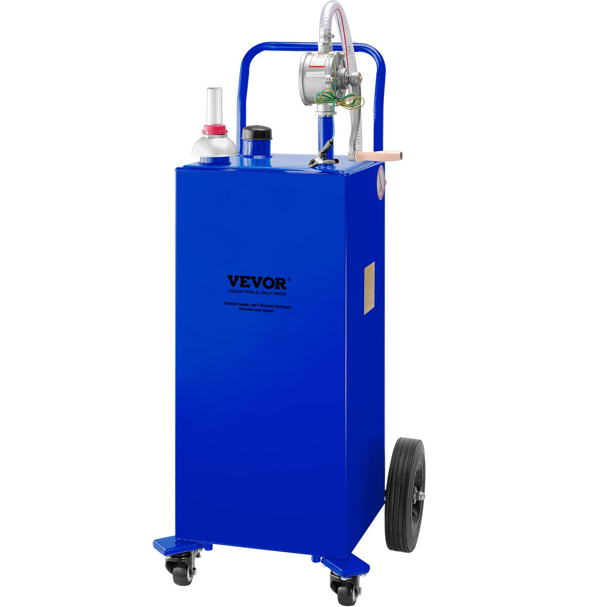VEVOR 114 Litre Fuel Tank with 4 Wheels and Manual Pump – Suitable for Petrol and Diesel for Cars, Lawnmowers, ATVs, Boats and More – Blue