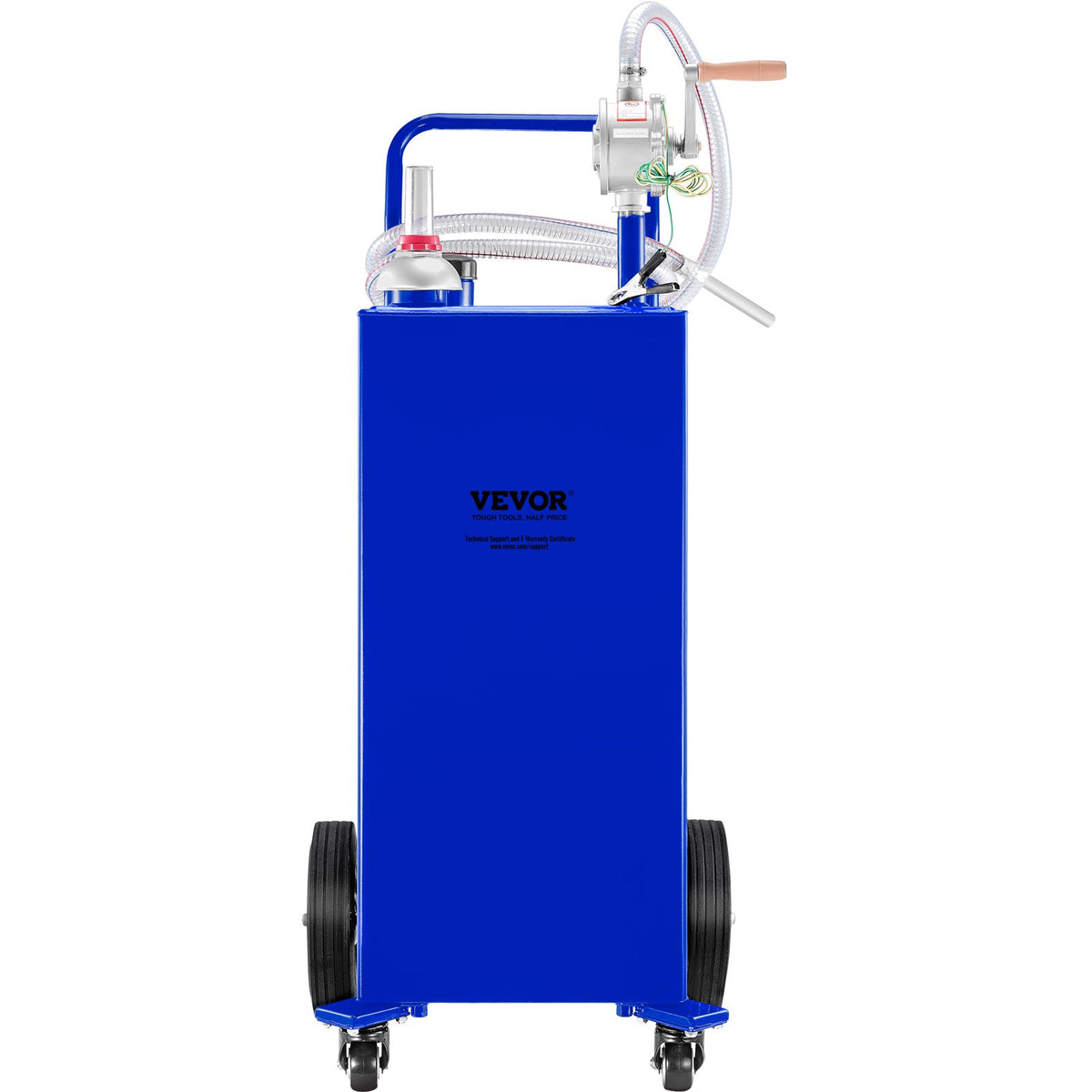 VEVOR 114 Litre Fuel Tank with 4 Wheels and Manual Pump – Suitable for Petrol and Diesel for Cars, Lawnmowers, ATVs, Boats and More – Blue