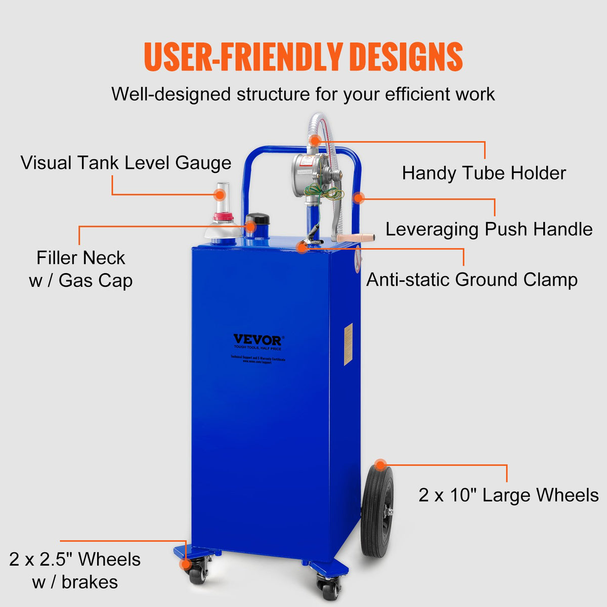 VEVOR 114 Litre Fuel Tank with 4 Wheels and Manual Pump – Suitable for Petrol and Diesel for Cars, Lawnmowers, ATVs, Boats and More – Blue