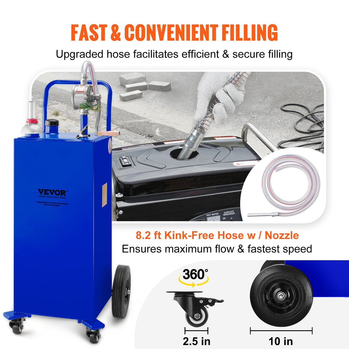 VEVOR 114 Litre Fuel Tank with 4 Wheels and Manual Pump – Suitable for Petrol and Diesel for Cars, Lawnmowers, ATVs, Boats and More – Blue
