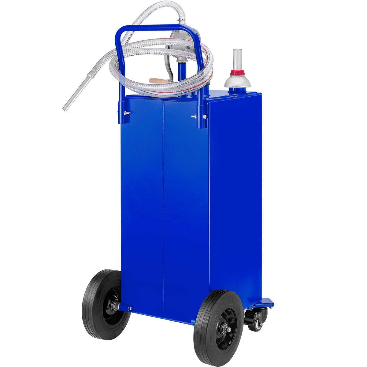 VEVOR 114 Litre Fuel Tank with 4 Wheels and Manual Pump – Suitable for Petrol and Diesel for Cars, Lawnmowers, ATVs, Boats and More – Blue
