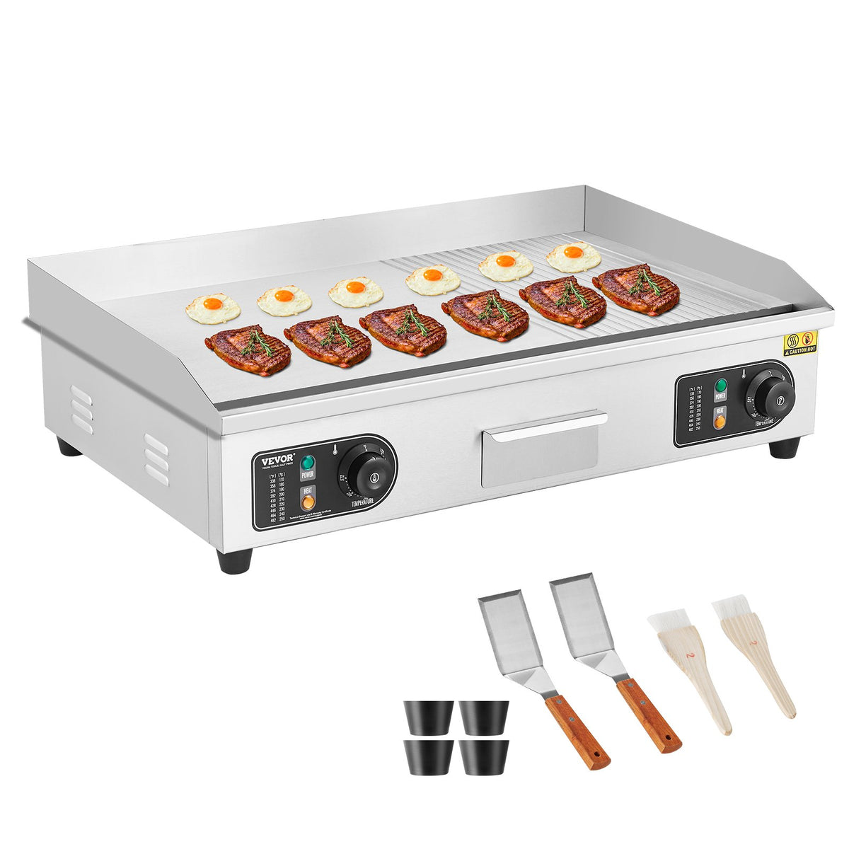VEVOR komerciālais elektriskais grils 4400 W, pusrievota virsma, 50–300 °C, galda