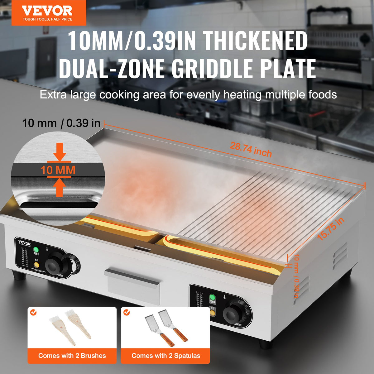 VEVOR komerciālais elektriskais grils 4400 W, pusrievota virsma, 50–300 °C, galda