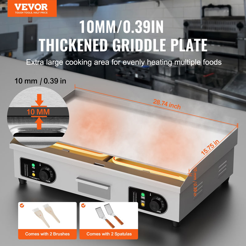 VEVOR komerciālā elektriskā grils 4400 W, galda virsmas, plakana virsma, 50 °C–300 °C