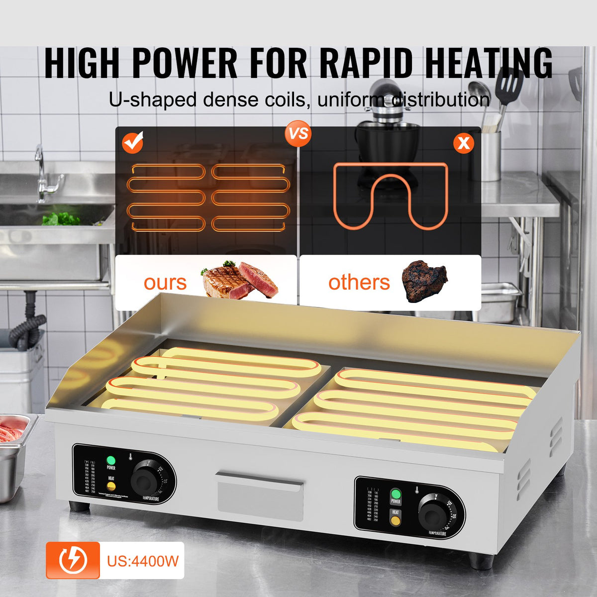 VEVOR kommertsgrill 4400 W, sile plaat, 50–300 °C, lauamudel