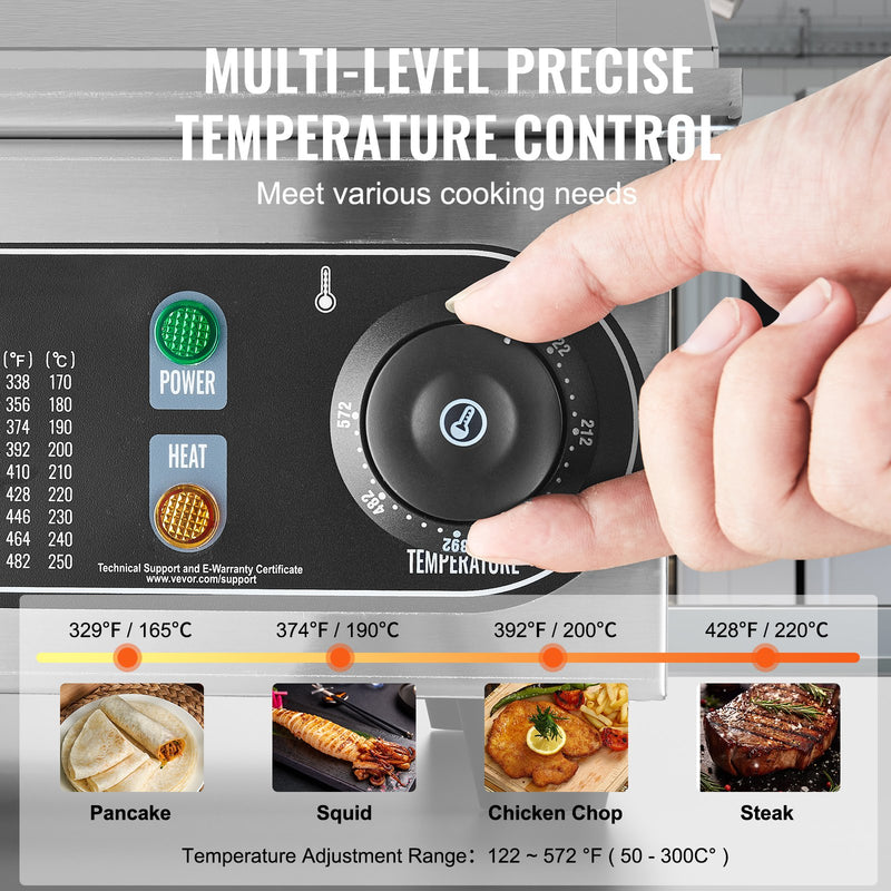 VEVOR komerciālā elektriskā grils 4400 W, galda virsmas, plakana virsma, 50 °C–300 °C