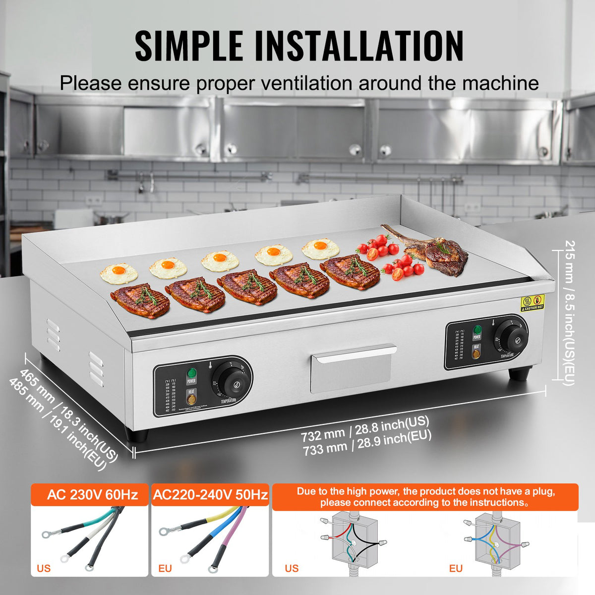 VEVOR kommertsgrill 4400 W, sile plaat, 50–300 °C, lauamudel