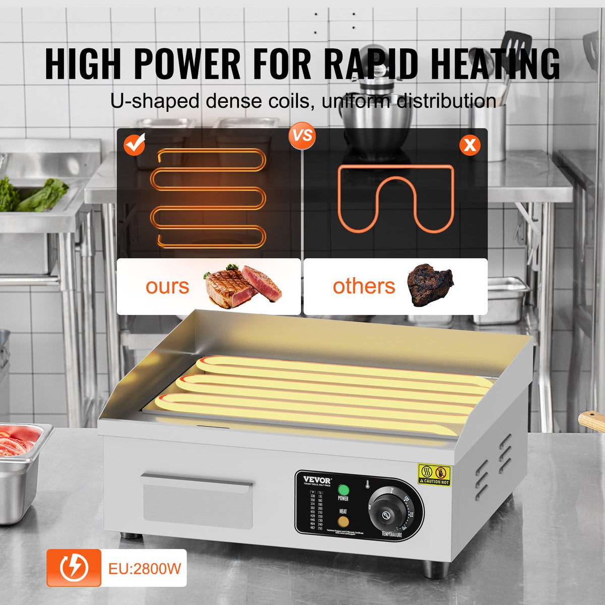 VEVOR kommertsgrill 2800 W, sile plaat, 50–300 °C, lauamudel