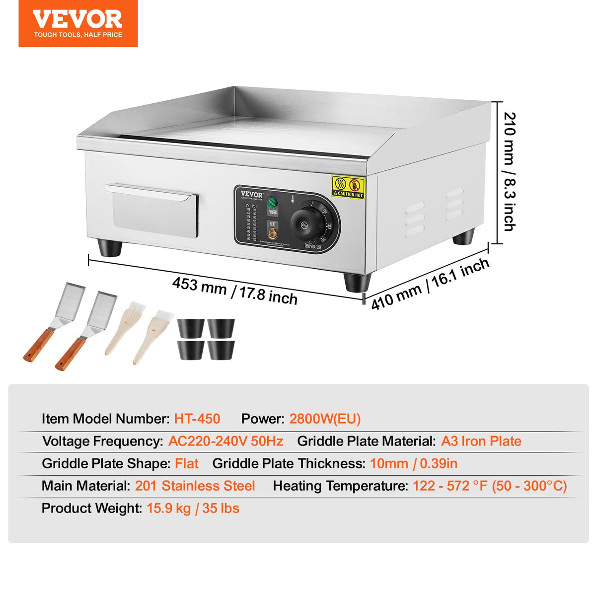 VEVOR kommertsgrill 2800 W, sile plaat, 50–300 °C, lauamudel