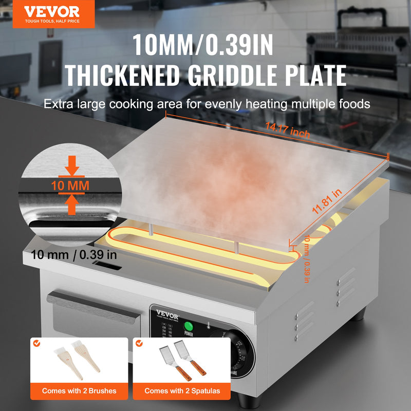 VEVOR komerciālais elektriskais grils, 2000 W, temperatūra 50°C-300°C