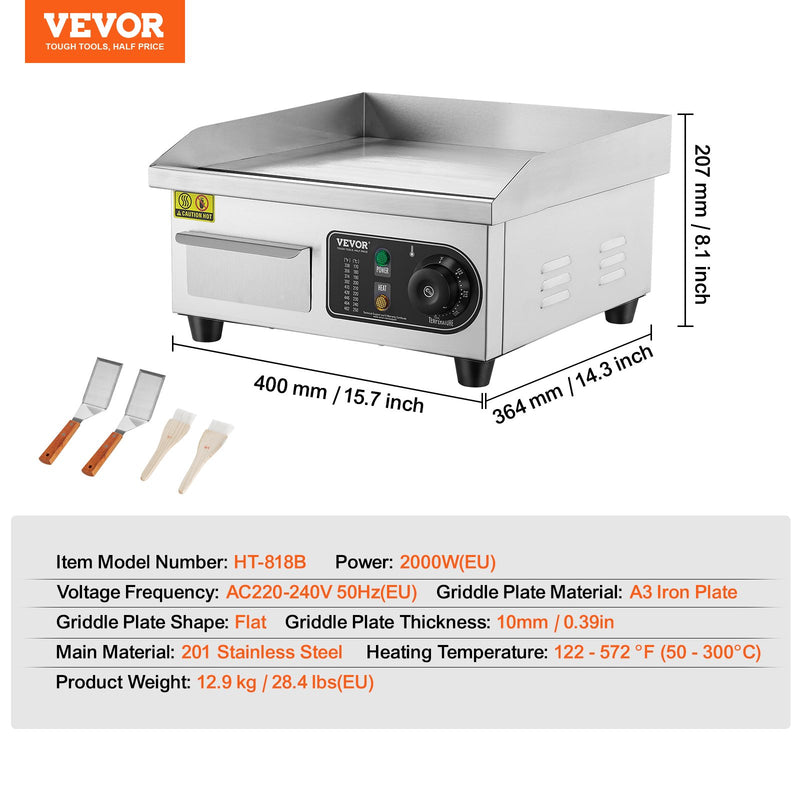 VEVOR komerciālais elektriskais grils, 2000 W, temperatūra 50°C-300°C