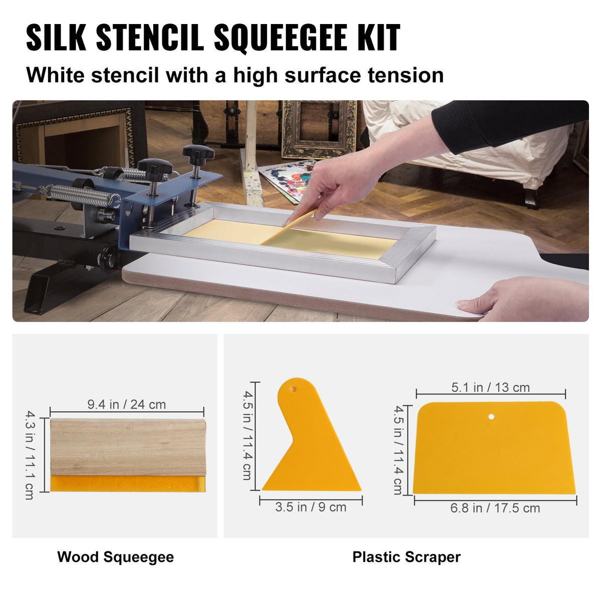 VEVOR Screen Printing Kit with 3 Aluminium Frames, 110 Mesh, Squeegees, Glitter and Films, for T-Shirt Printing
