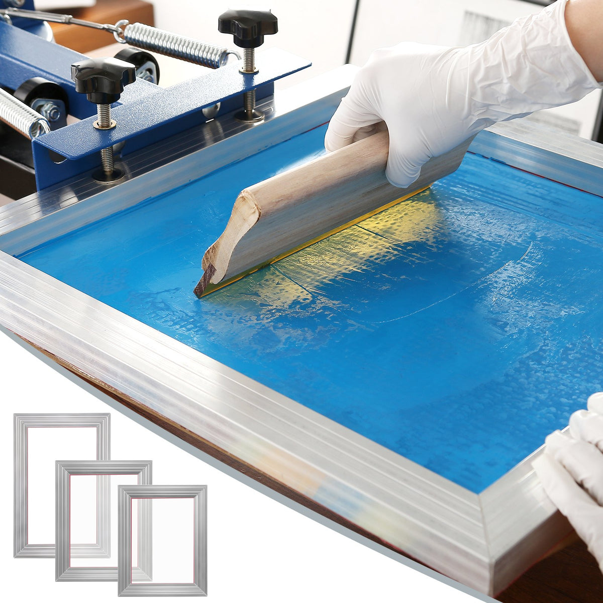 VEVOR Screen Printing Kit with 3 Aluminium Frames, 110 Mesh, Squeegees, Glitter and Films, for T-Shirt Printing