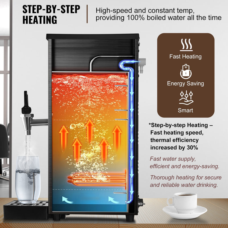 VEVOR 10L Elektriskais Karstā Ūdens Dispensers, Komerciāls Ūdens Boileris, Nerūsējošais Tērauds