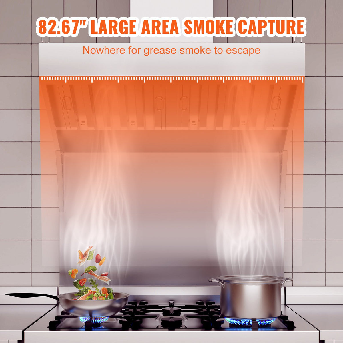 VEVOR Commercial Range Hood 2.13 m with 3 Removable Grease Filters, 201 Stainless Steel