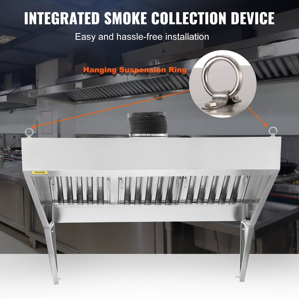 VEVOR Commercial Range Hood 2.13 m with 3 Removable Grease Filters, 201 Stainless Steel