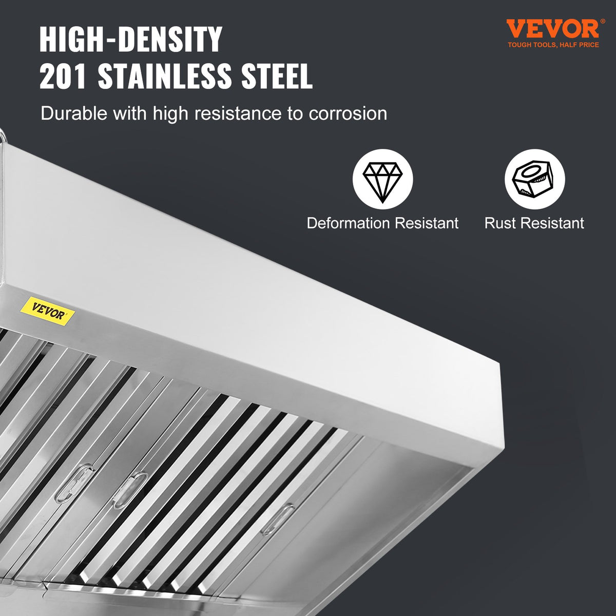 VEVOR Commercial Range Hood 2.13 m with 3 Removable Grease Filters, 201 Stainless Steel