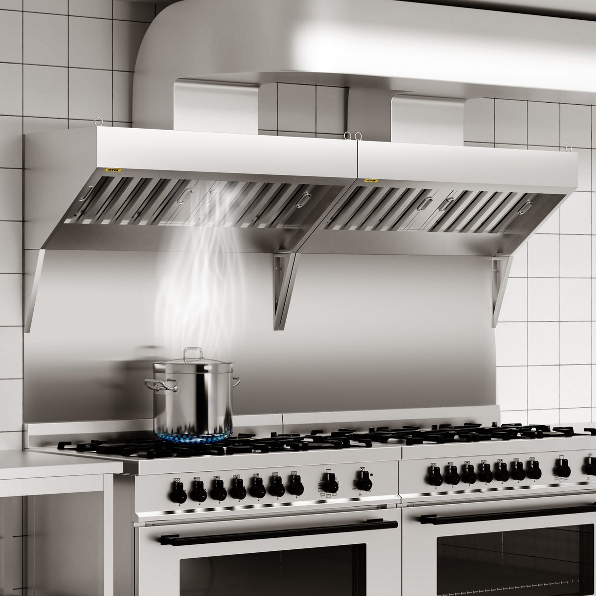 VEVOR Commercial Range Hood 2.13 m with 3 Removable Grease Filters, 201 Stainless Steel