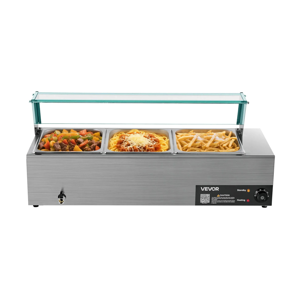 VEVOR Bain Marie sildītājs 1500 W ar 3 GN traukiem un stikla vāku, nerūsējošā tērauda