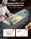 Pārtikas sildītājs, 1500 W elektriskais nerūsējošā tērauda tvaika sildītājs ar stikla vāku un 3 traukiem