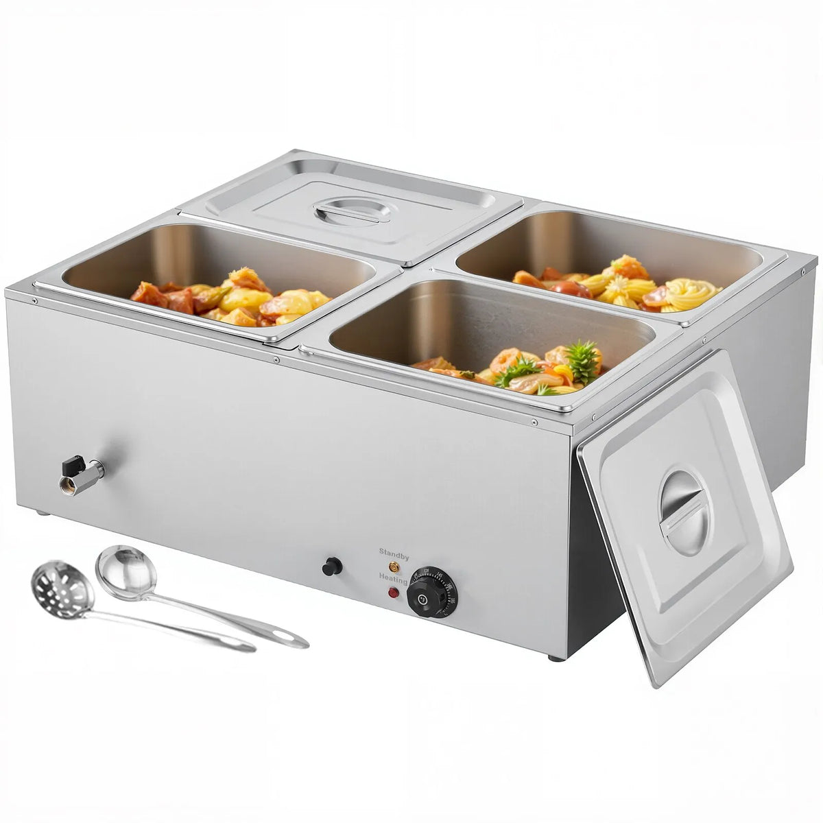 VEVOR Bain Marie Warmer 1500 W with 4 GN Containers and Lid, Stainless Steel