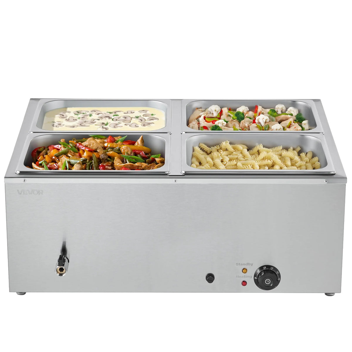 VEVOR Bain Marie Warmer 1500 W with 4 GN Containers and Lid, Stainless Steel