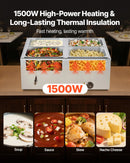 Pārtikas sildītājs, 1500 W nerūsējošais tērauds, ar vāku un 4 traukiem