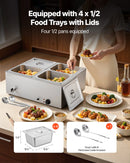 Pārtikas sildītājs, 1500 W nerūsējošais tērauds, ar vāku un 4 traukiem