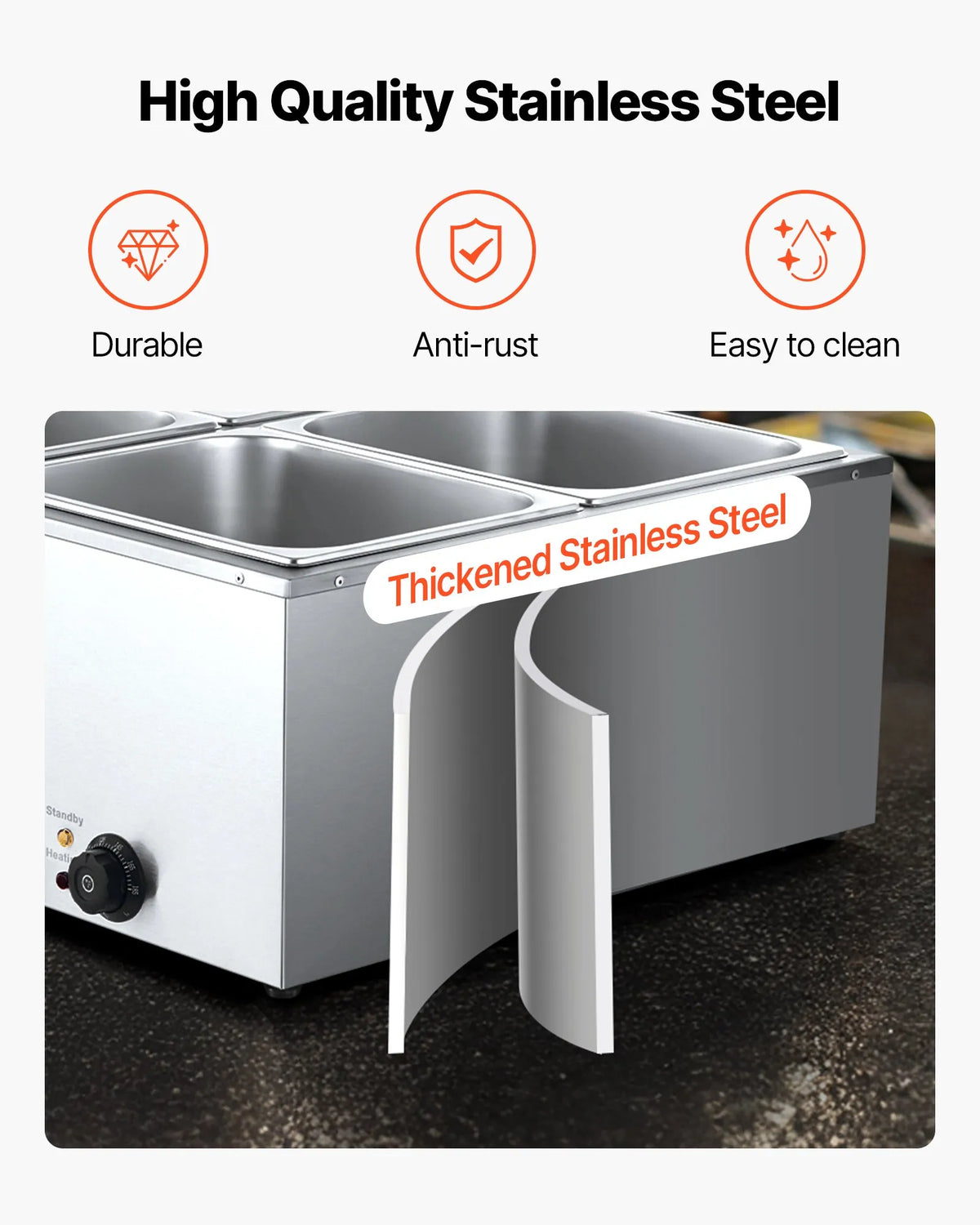 VEVOR Bain Marie Warmer 1500 W with 4 GN Containers and Lid, Stainless Steel