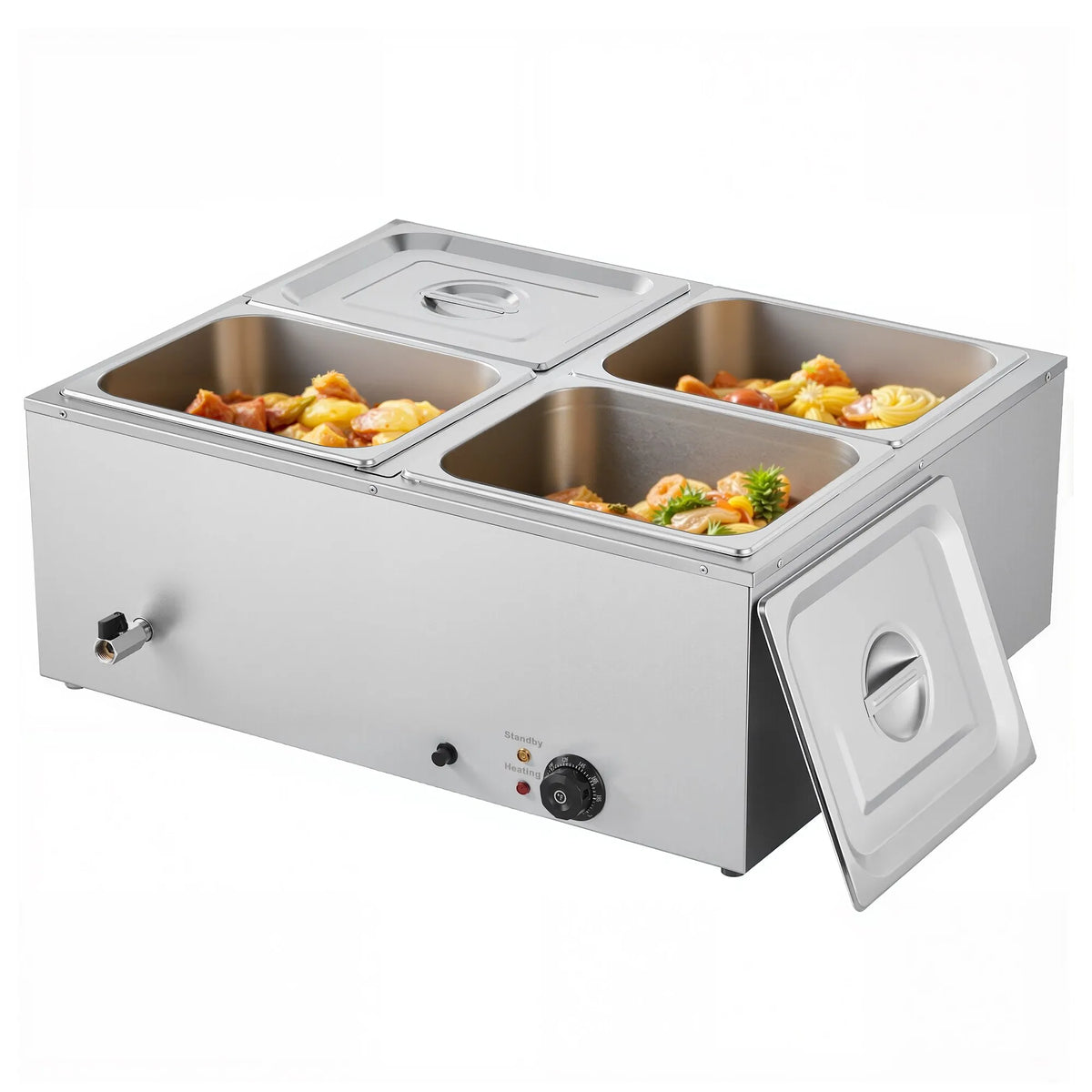 VEVOR Bain Marie Warmer 1500 W with 4 GN Containers and Lid, Stainless Steel