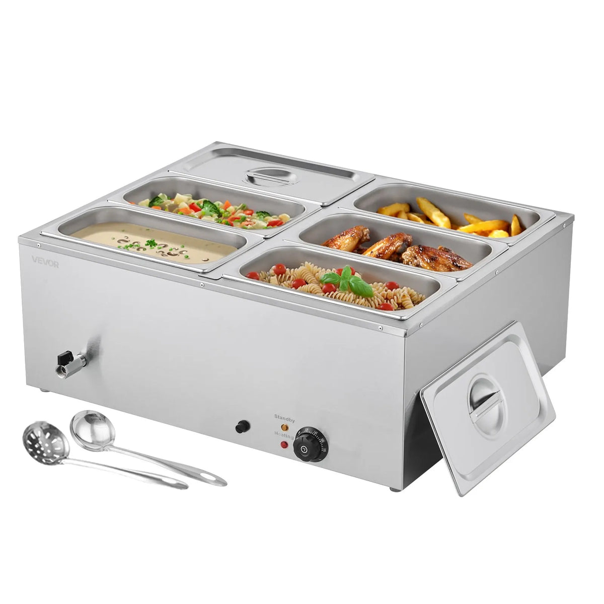 VEVOR Bain Marie Warmer 1500 W with 6 GN Containers and Lid, Stainless Steel