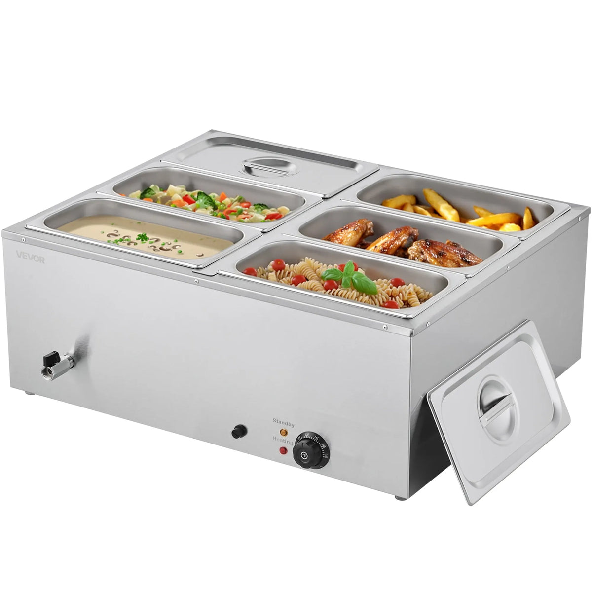 VEVOR Bain Marie Warmer 1500 W with 6 GN Containers and Lid, Stainless Steel