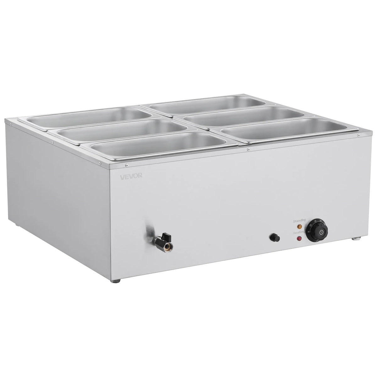VEVOR Bain Marie Warmer 1500 W with 6 GN Containers and Lid, Stainless Steel